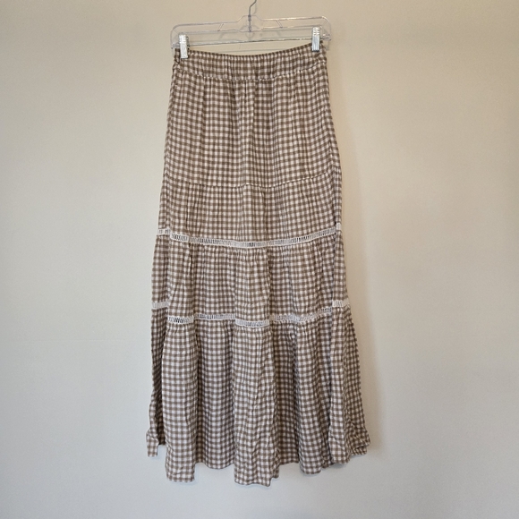Madewell Gingham Tiered Linen Blend Maxi Skirt - Picture 3 of 9